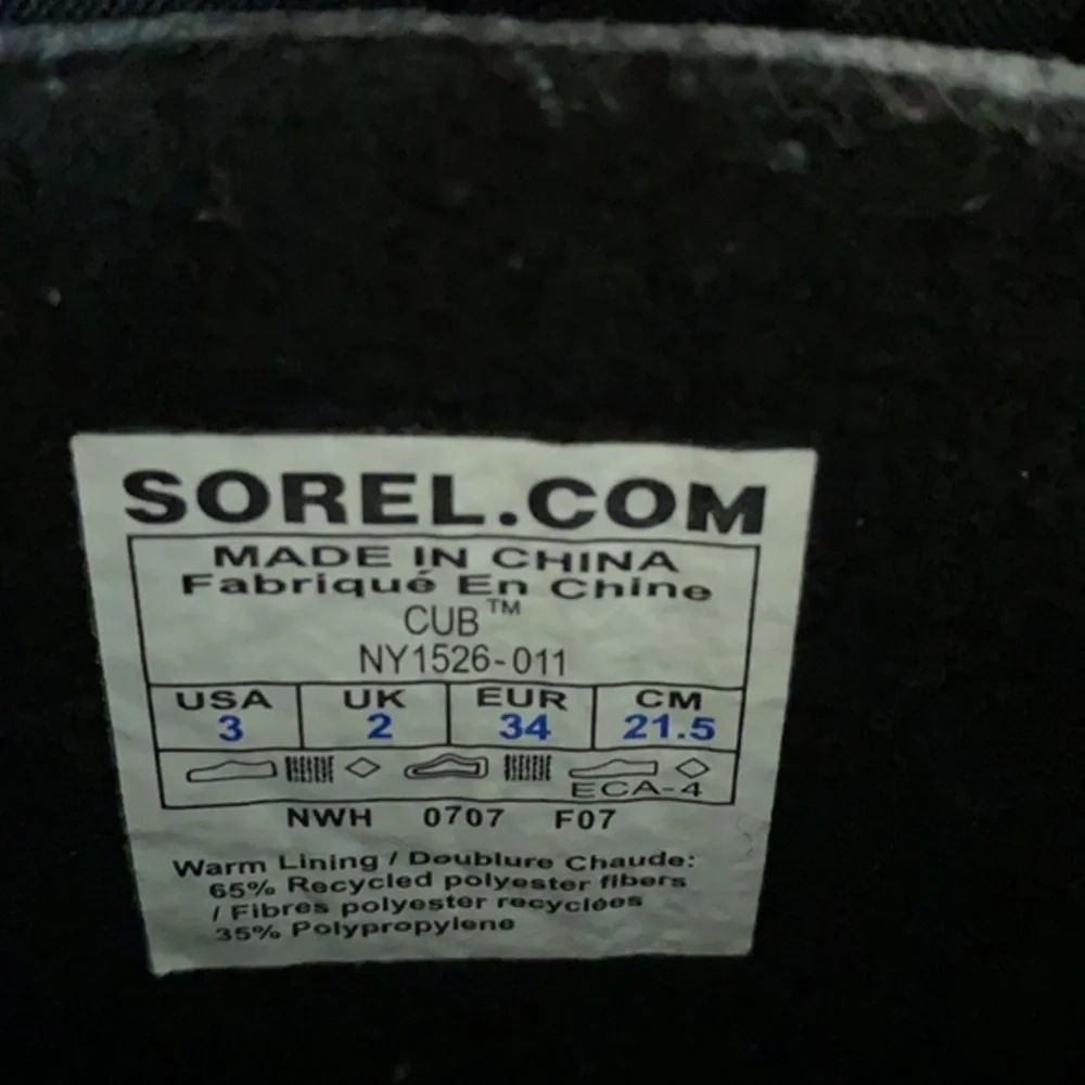 Sorel Cub Waterproof Youth Black Boots - Size 3